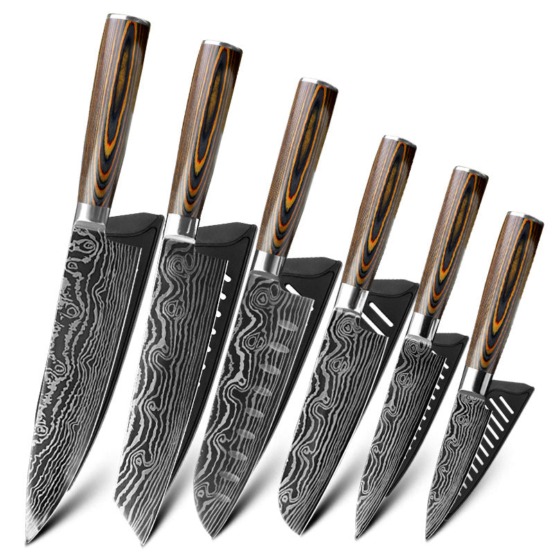 Mascus Knife Set Laser Grain Stainless Steel Kitchen Knife