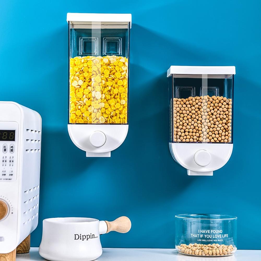 Kitchen Food Storage Easy Press Container Cereal Dispenser Wall Mounted