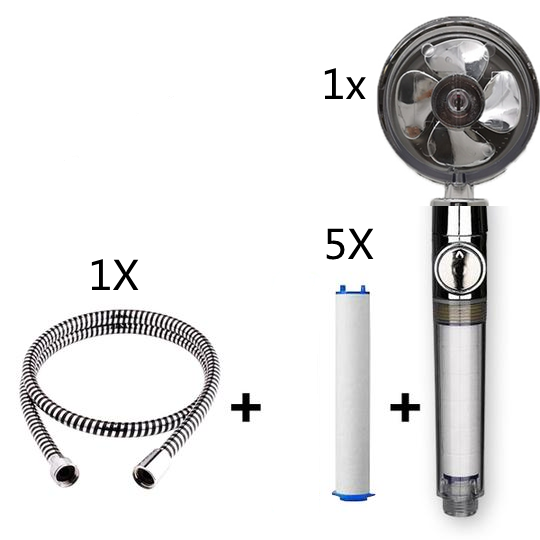 Propeller Driven Shower Head With Stop Button And Cotton Filter