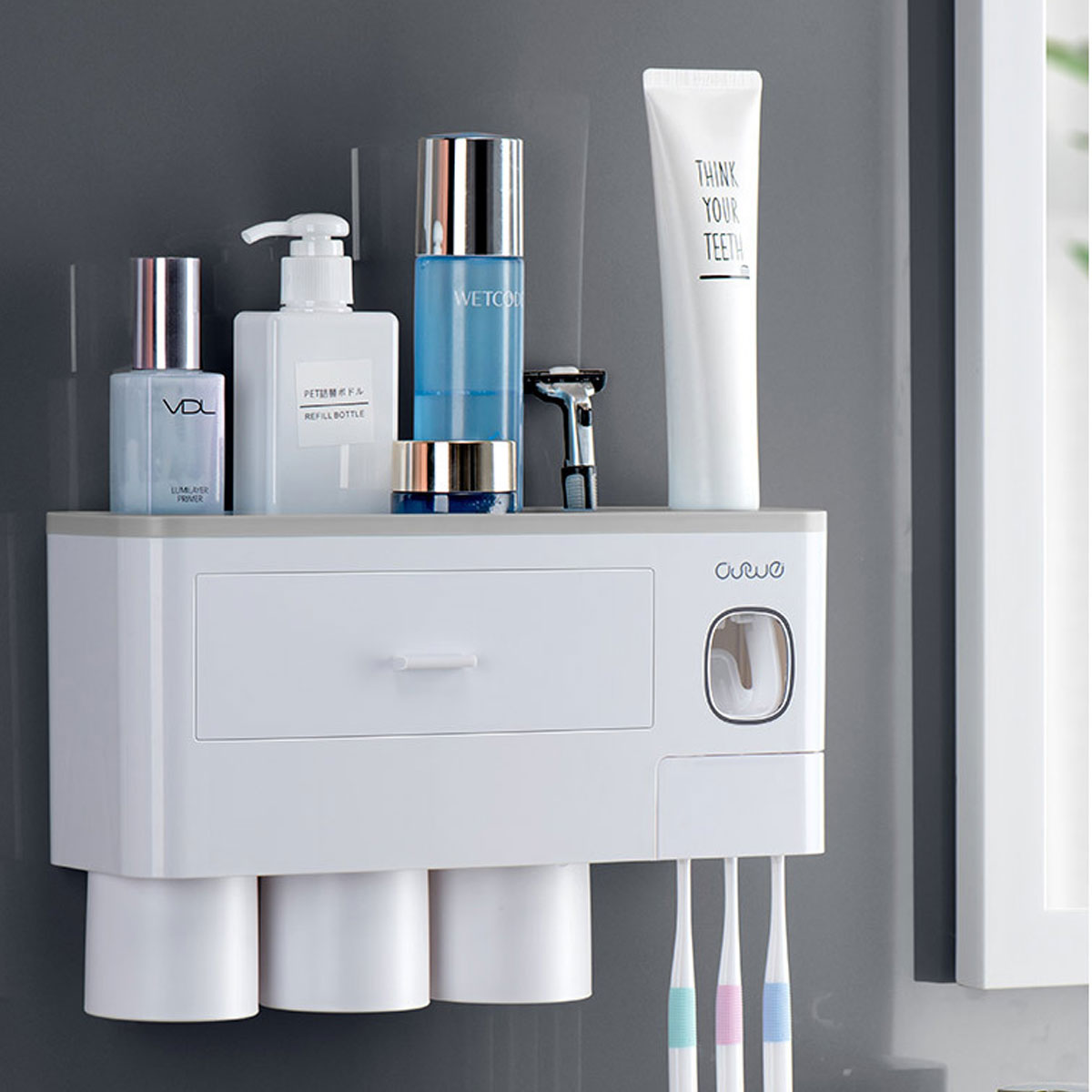 Non-marking Hanging Magnetic Toothbrush Holder Single Drawer