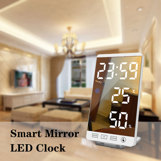 6 Inch LED Mirror Alarm Clock Touch Button Wall Digital Clock Time