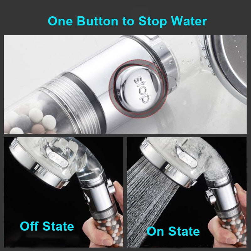 Bathroom 3-Function SPA Shower Head with Switch