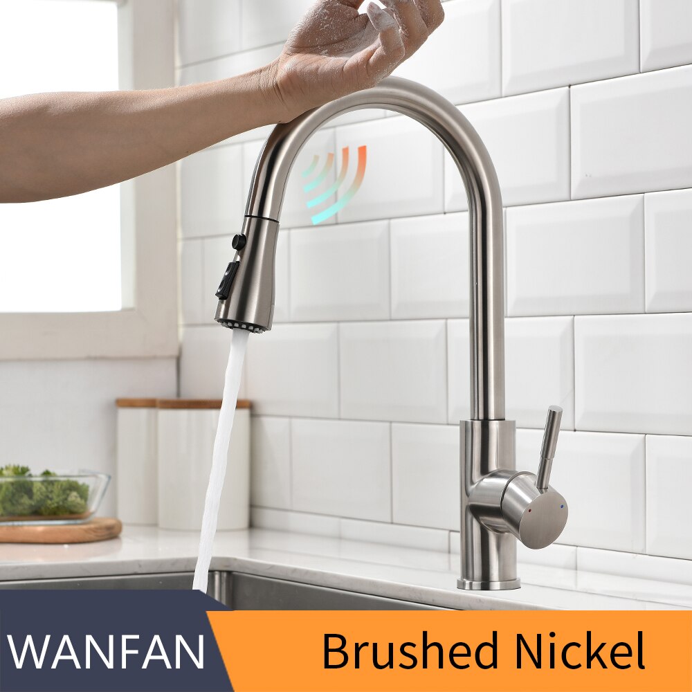 Sensor Kitchen Faucets Brushed Gold Smart