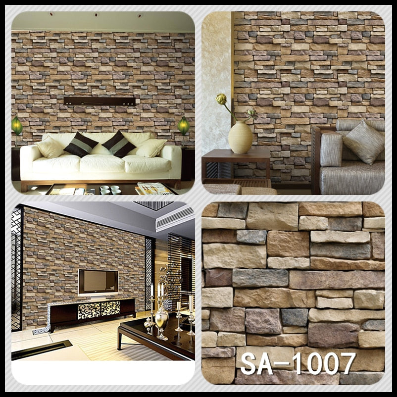 Home Decor 3D PVC Wood Grain Wall Paper Brick
