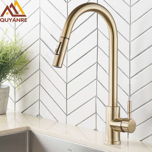 Brushed Gold Kitchen Faucet Pull Out Kitchen Sink