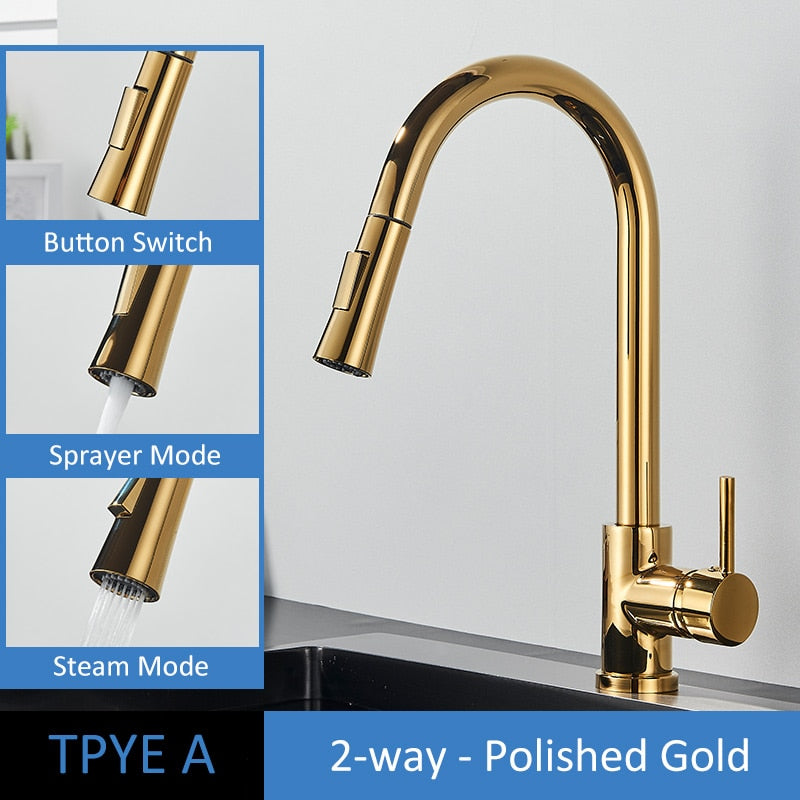 Brushed Gold Kitchen Faucet Pull Out Kitchen Sink