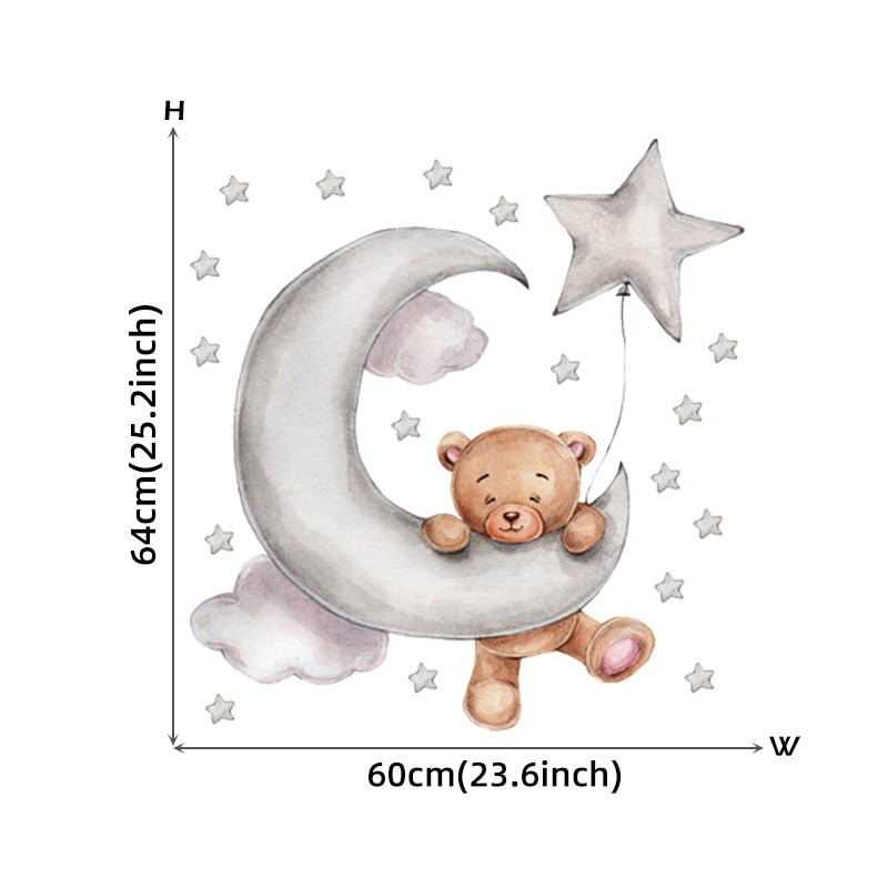 Teddy Bear Sleeping on the Moon and Stars Wall Stickers