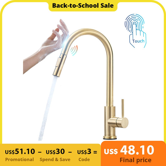 Sensor Kitchen Faucets Brushed Gold Smart