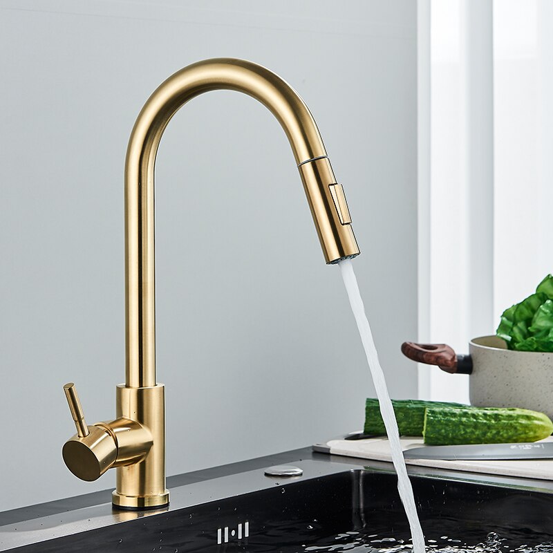 Brushed Gold Kitchen Faucet Pull Out Kitchen Sink