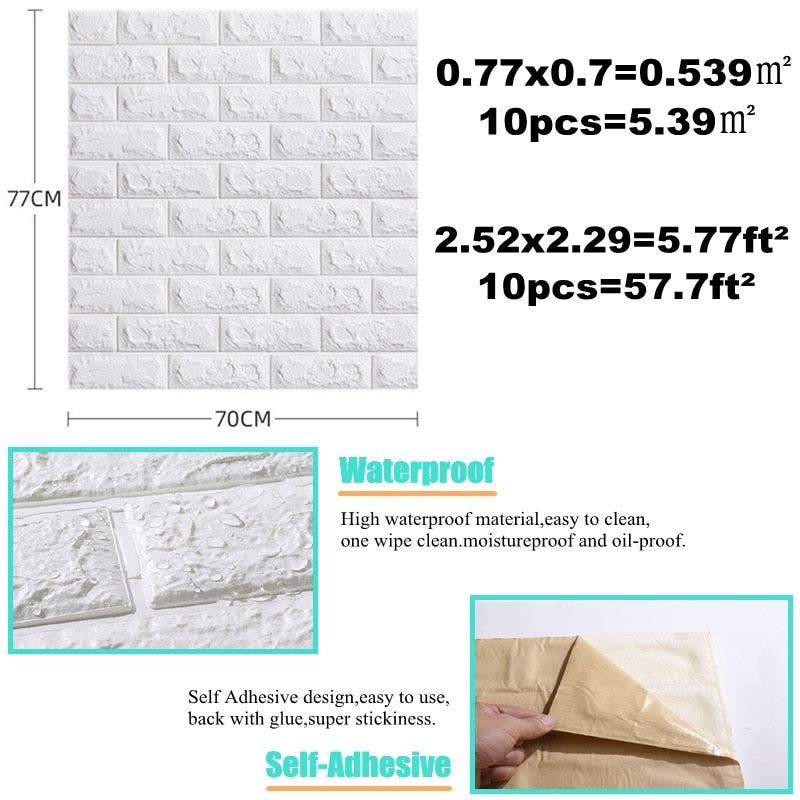 3D Wall Sticker Imitation Brick Self Adhesive Wallpaper