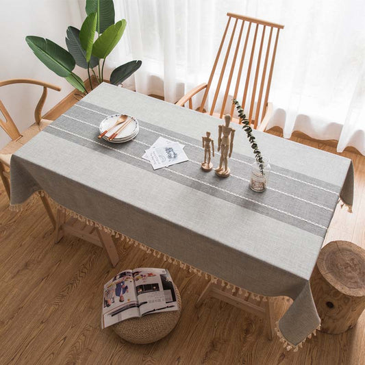 Tassel Plaid Decorative Linen Tablecloth Oilproof