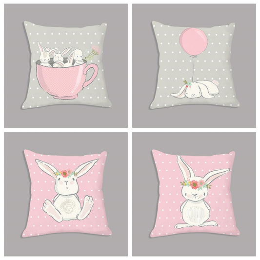 Cute Pink Bunny Cartoon Throw Pillow