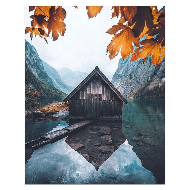 Mountain Lake Waterfall Scandinavian Poster