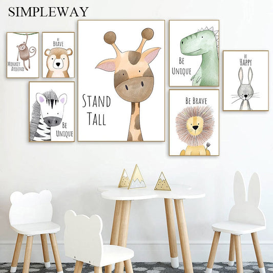 Watercolor Woodland Baby Animal Poster