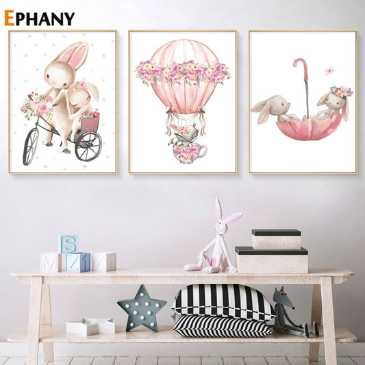 Kawaii Watercolor Cartoon Animal Canvas