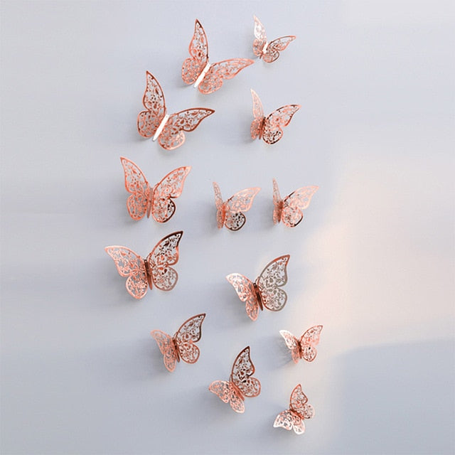 Rose gold 3D hollow butterfly