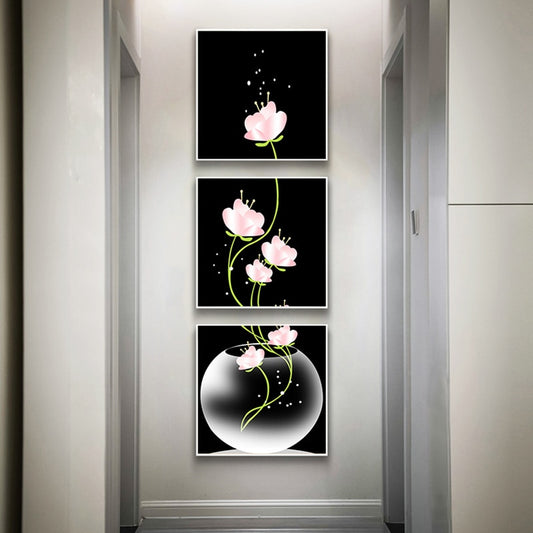 3 Panels Canavs Painting Flowers Wall Pictures