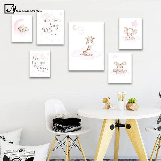 Bunny Giraffe Bear Picture Cute Wall Art