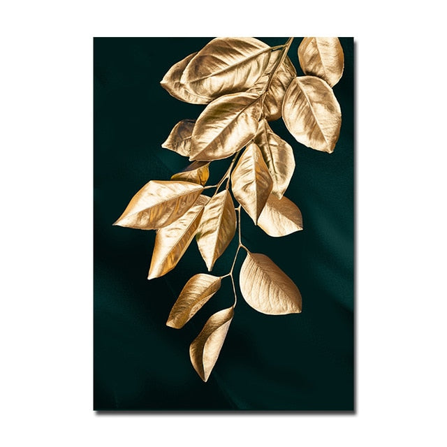 Nordic Decoration Golden Leaf Canvas Abstract