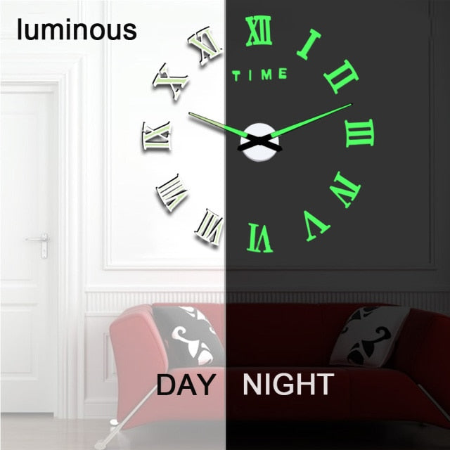 3d Luminous Real Big Wall Clock Sticker