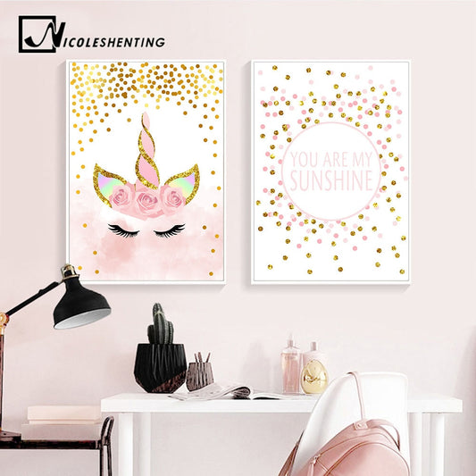 Pink Unicorn Poster Nursery Quotes Art Wall