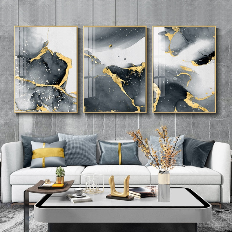 Modern Abstract Canvas Poster Golden Black