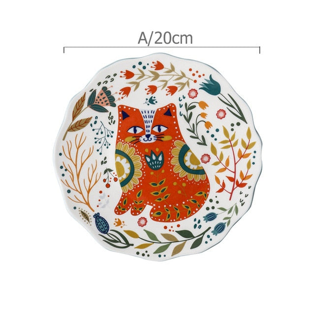 Colorful Cat Dinner Plate Under-glazed Ceramic