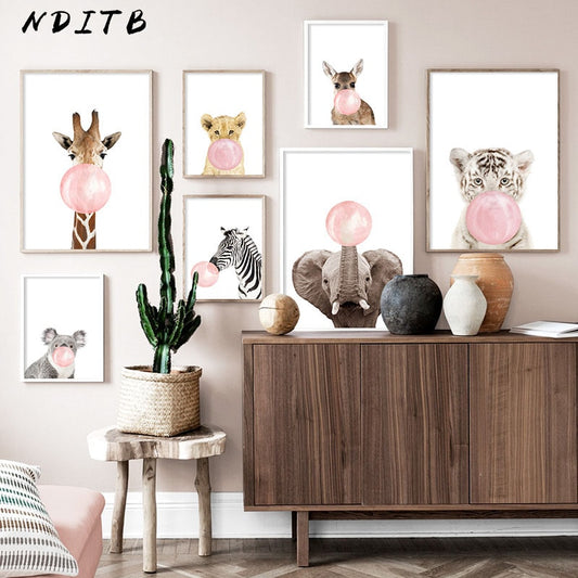 Child Poster Animal Wall Art Canvas Print