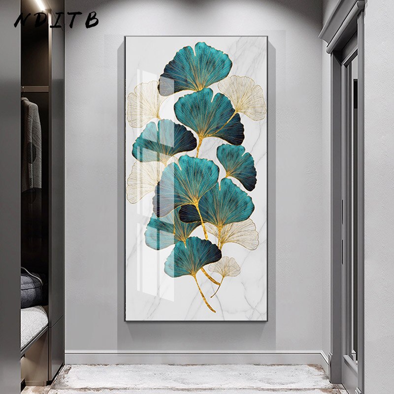 Green Golden Leaf Abstract Poster Wall Art