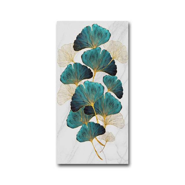 Green Golden Leaf Abstract Poster Wall Art