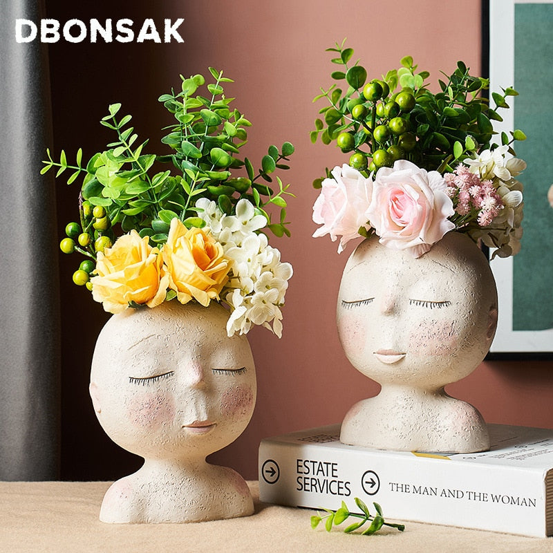 Human Head Vase Planter Pots Sculpture