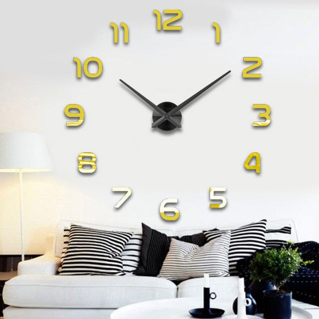 Fashion 3D big size wall clock mirror sticker