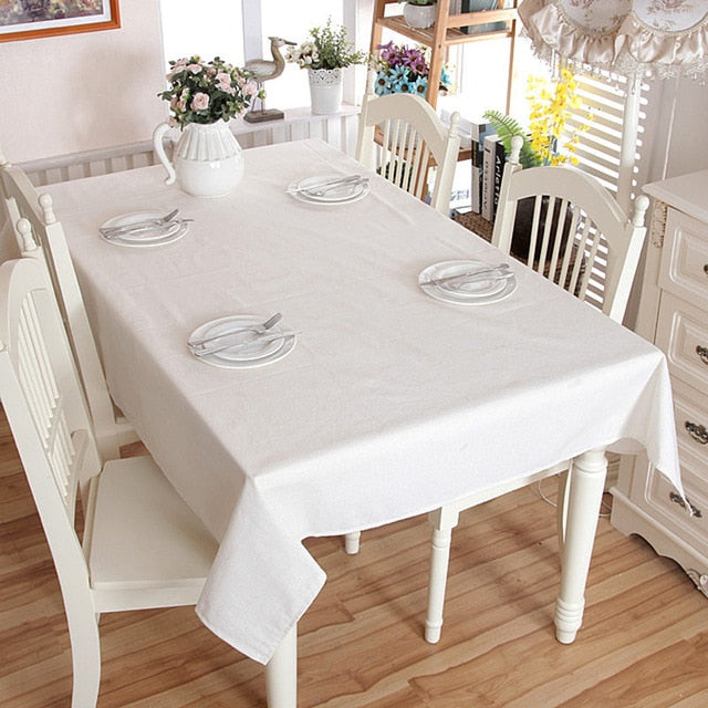White Lace Hem Splice Washable Table Cloth