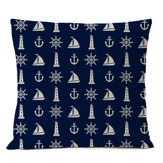 Navigation Blue Compass Anchor Pillow Cover