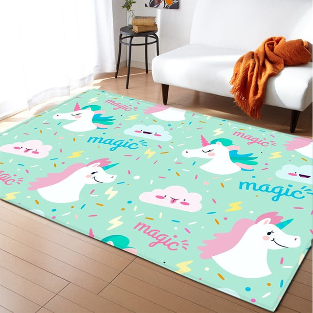 Unicorn 3D Printed Carpet Cartoon Child Bedroom