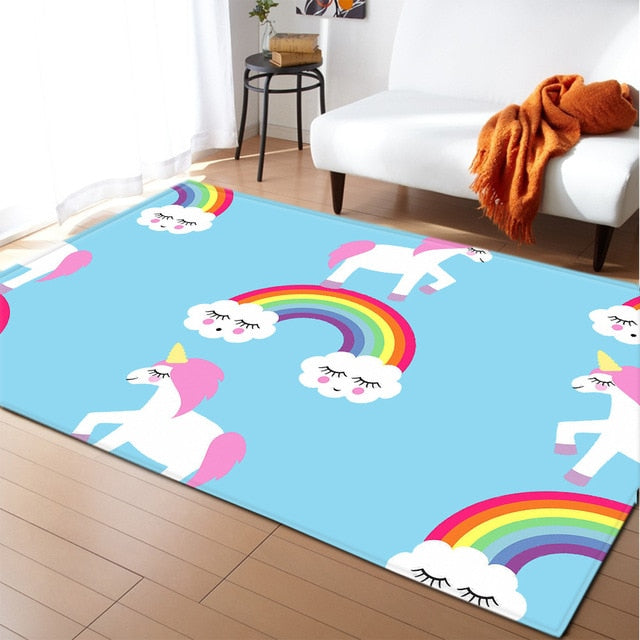 Unicorn 3D Printed Carpet Cartoon Child Bedroom