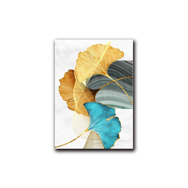 Gold Plant Leaf Abstract Wall Art Painting