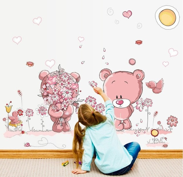 Teddy Bear Umbrella Classroom Wall Decals