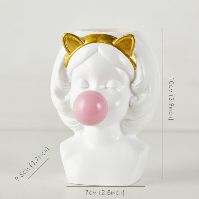 Nordic Style Resin Vase Cute Girl Bubble Gum