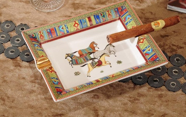 Handmade Art Grid Ceramic Cigar Ashtray