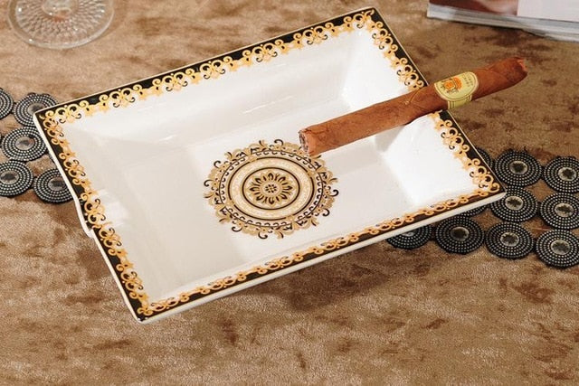 Handmade Art Grid Ceramic Cigar Ashtray