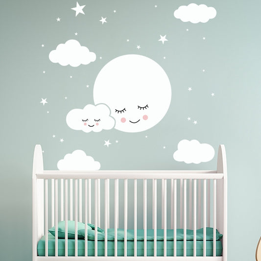 Cartoon Smiley Cloud Stars Wall Sticker