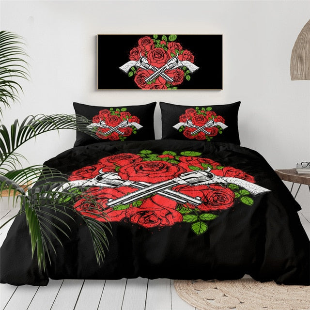 Floral Skull Bedding Set King Duvet Cover