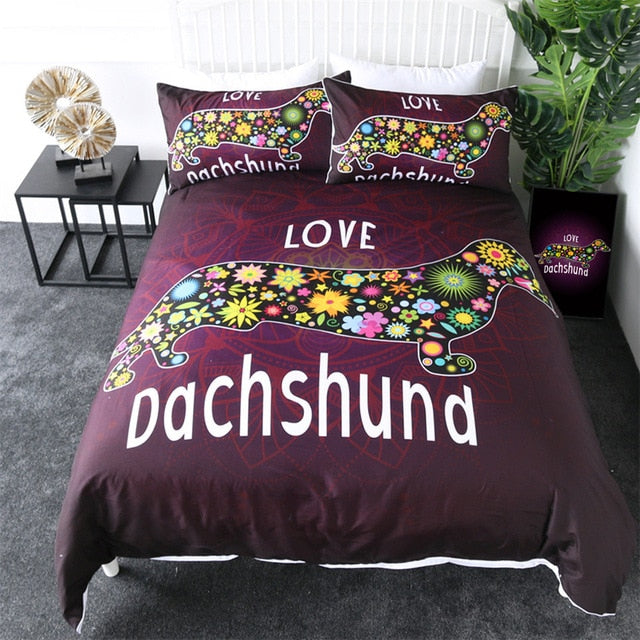 Dachshund Bedding Set Colorful Duvet Cover