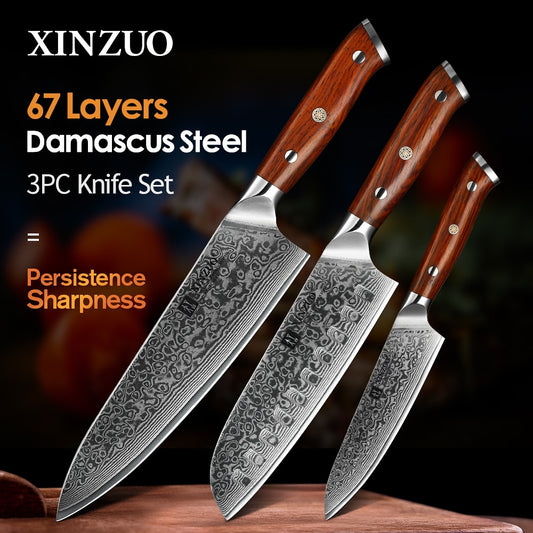 3 Pieces Pro Kitchen Knife Sets Damascus Stainless Steel