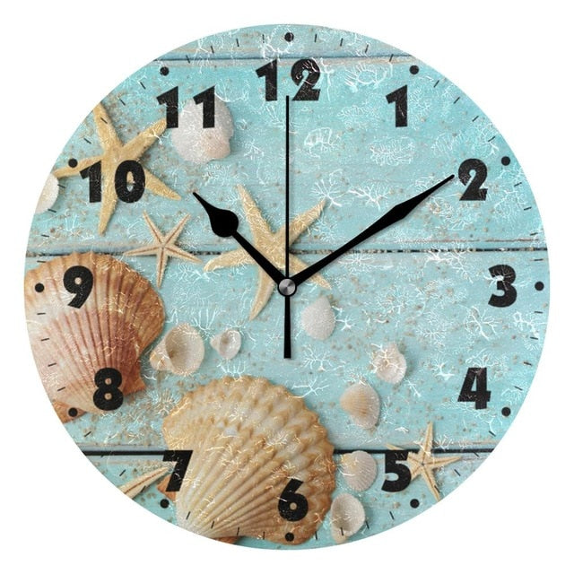 Marine Seashells Wall Clock Quiet Operated