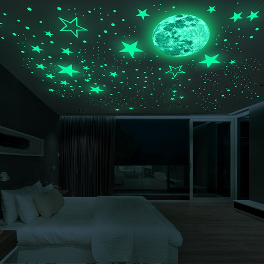 Luminous moon and stars wall stickers