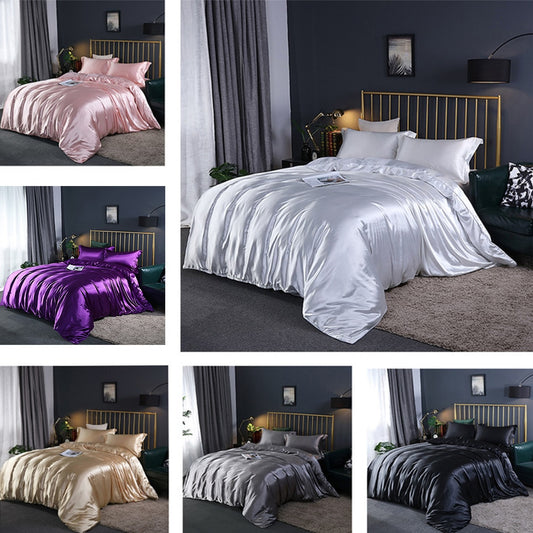 Satin Silk Bedding Quilt Bed Sheet Set