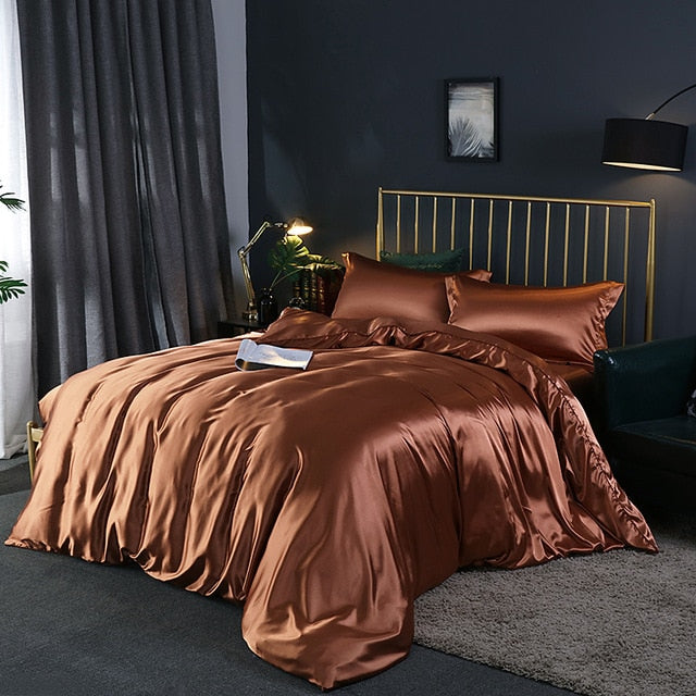 Satin Silk Bedding Quilt Bed Sheet Set