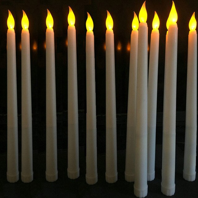 6/12/24 Pieces Flameless Yellow Flickering Battery Taper Candles
